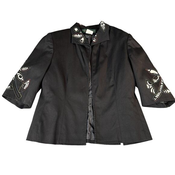 Harve Benard Jacket Womens 6 Black Vintage Embroidered Cutout Floral Open Front - Picture 1 of 11